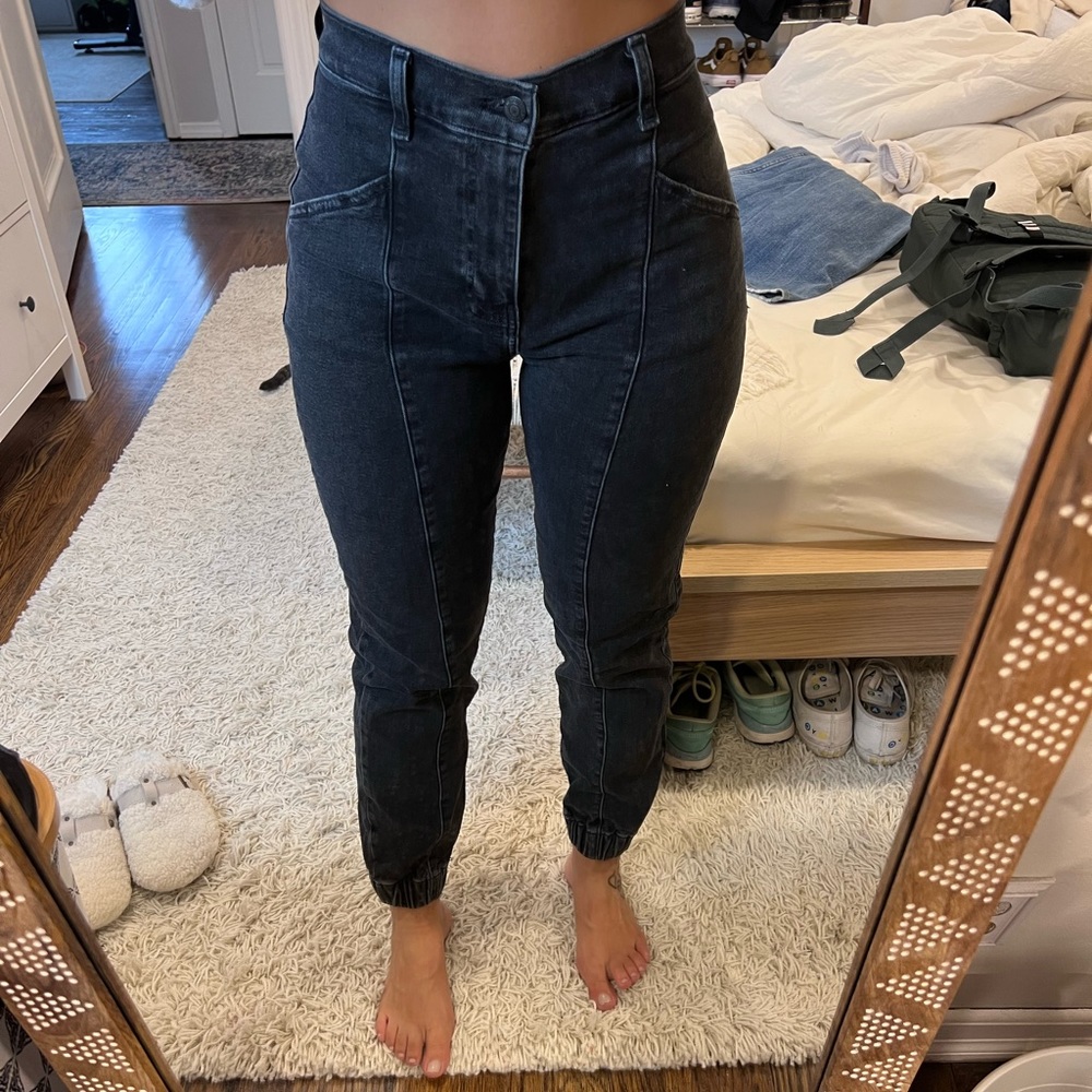 Black wash jean joggers